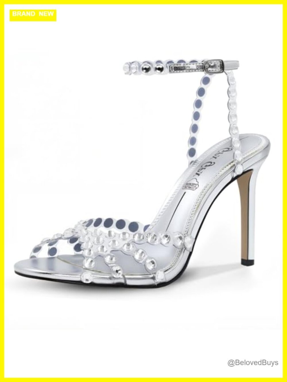 Rhinestone Clear Strappy Stiletto Heel Sandals Ankle Strap Prom Dressy